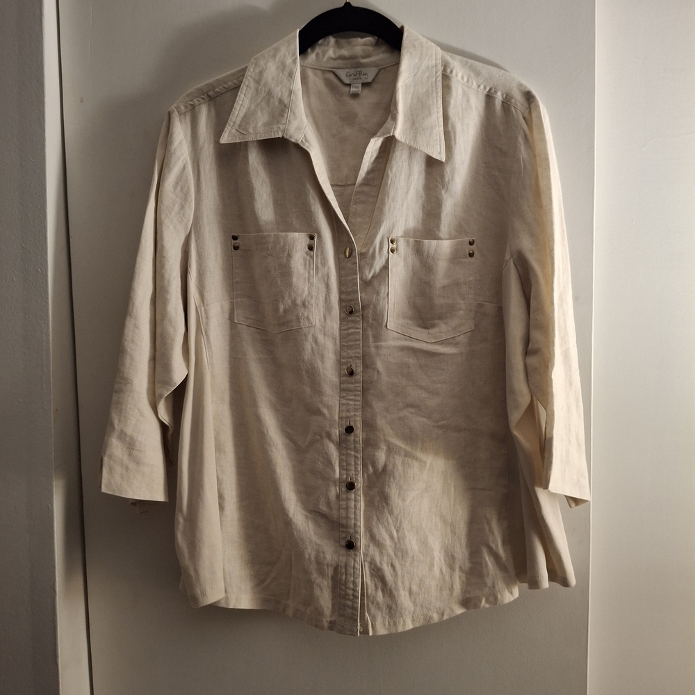 Coral Bay Women's Petite Cream Linen Blouse